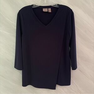 Chico’s Easywear 0 (4-6) Navy V-Neck 3/4 Sleeve Slinky Blouse